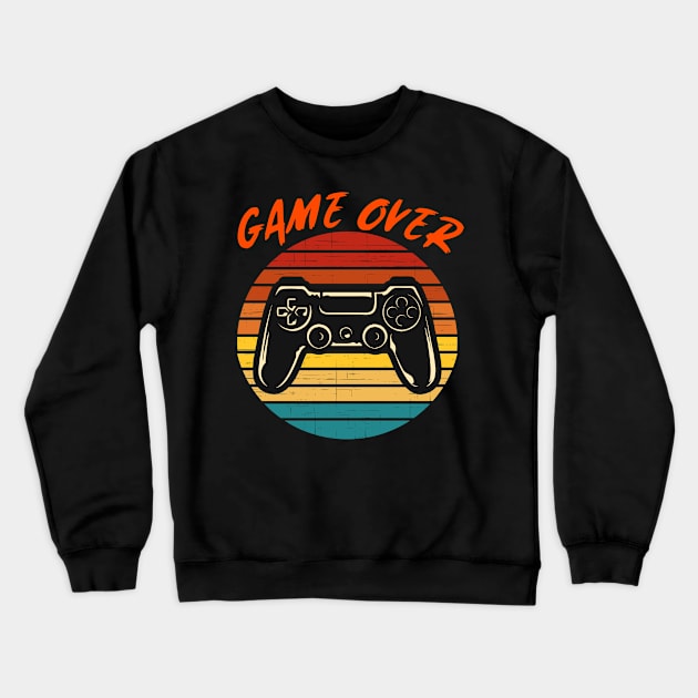 Game Over Vintage Retro Video Game Gaming Sunset Crewneck Sweatshirt by Grove Designs